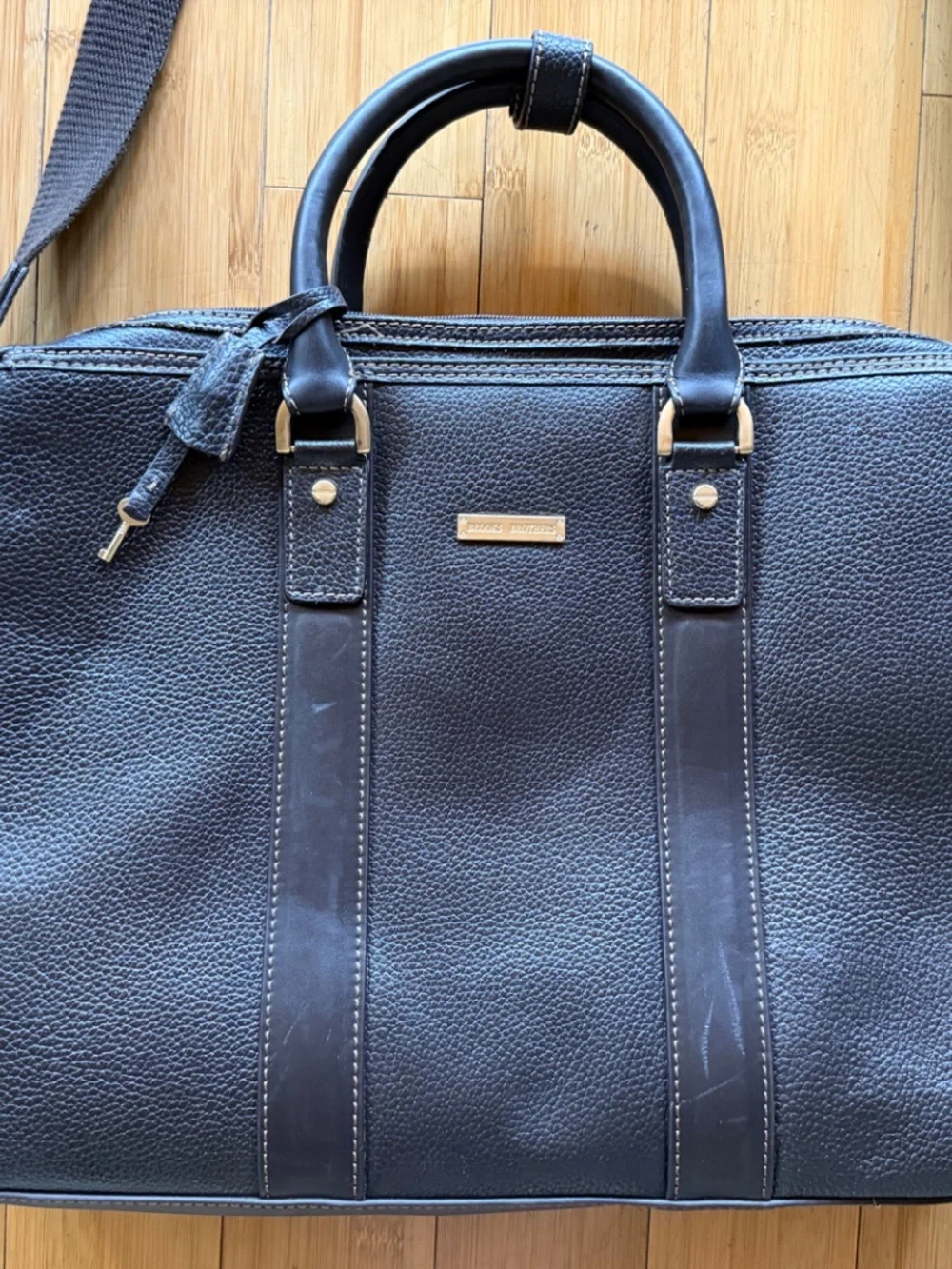 Brooks Brothers Brown Pebbled Leather Briefcase Messenger Bag With Lock and Key